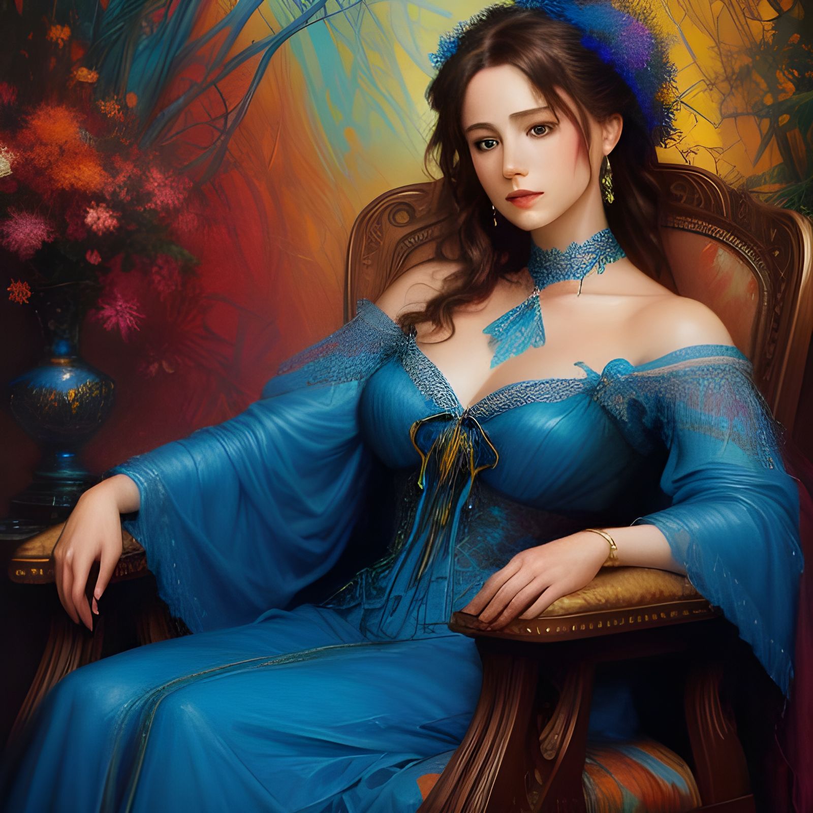 Actress in Blue Dress: Realistic Portrait