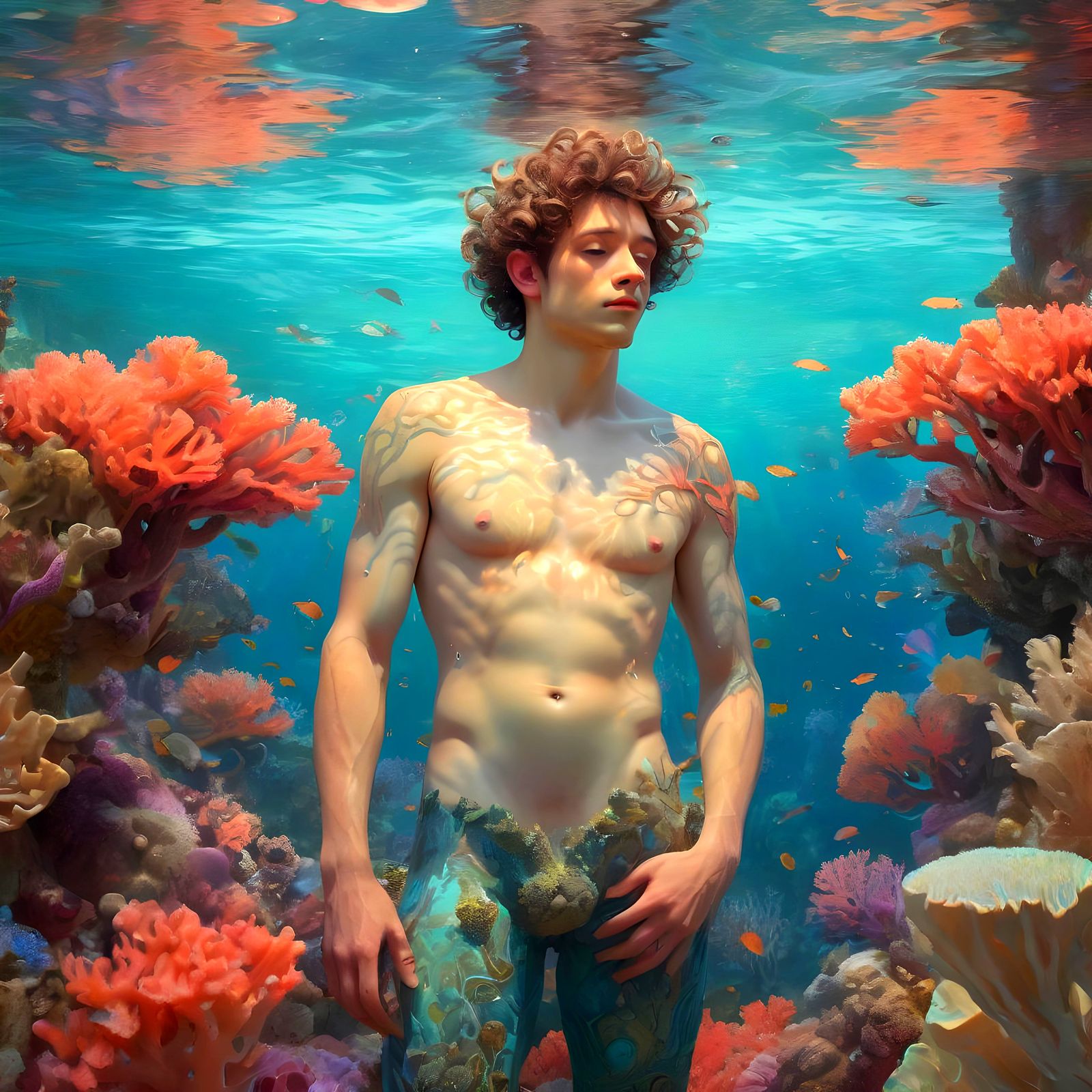 Underwater Coral Man: Surreal Digital Painting