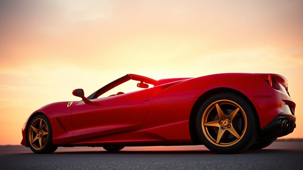 Midnight Red Ferrari Convertible in Cinematic Glory