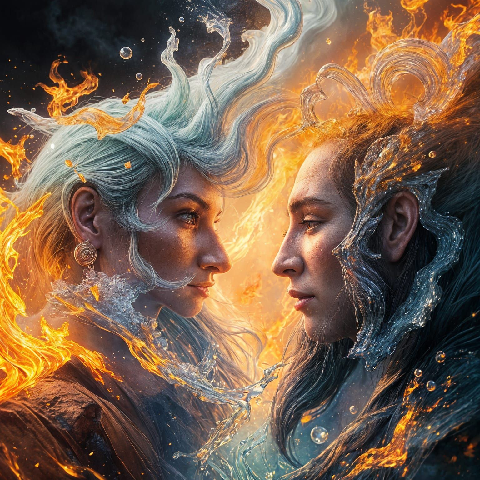 Surreal Genie Emerges from Blazing Elemental Union