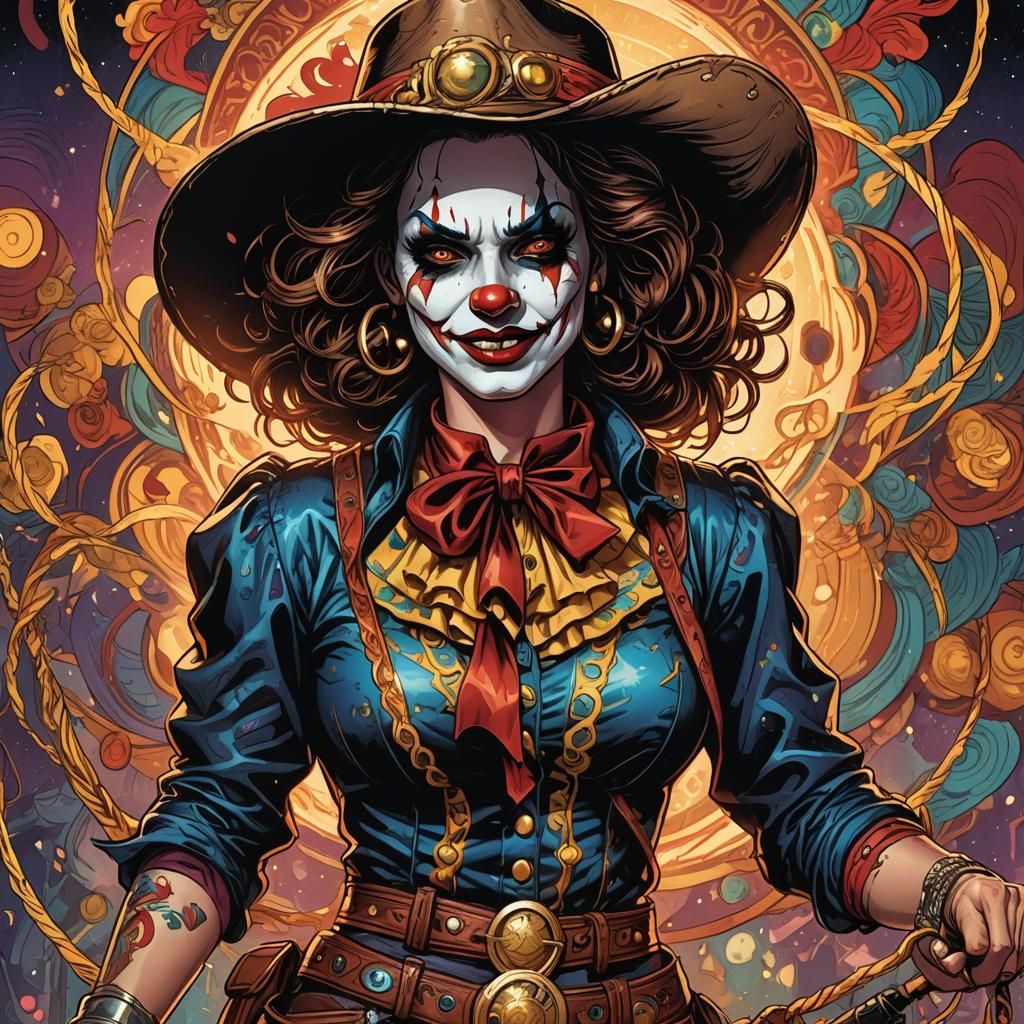 Clown Cowgirl Portrait in Comic Book Style