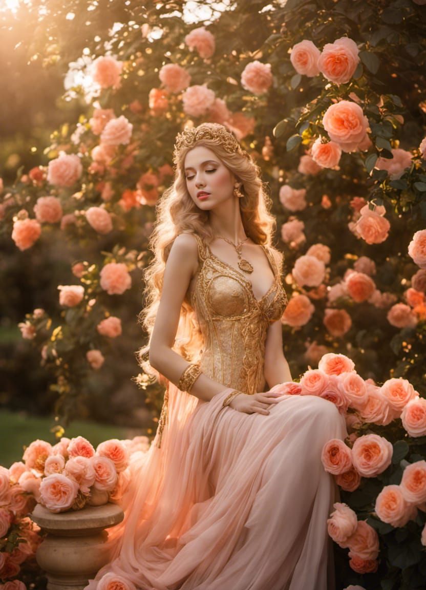 Ethereal Goddess of Love in Rose Garden