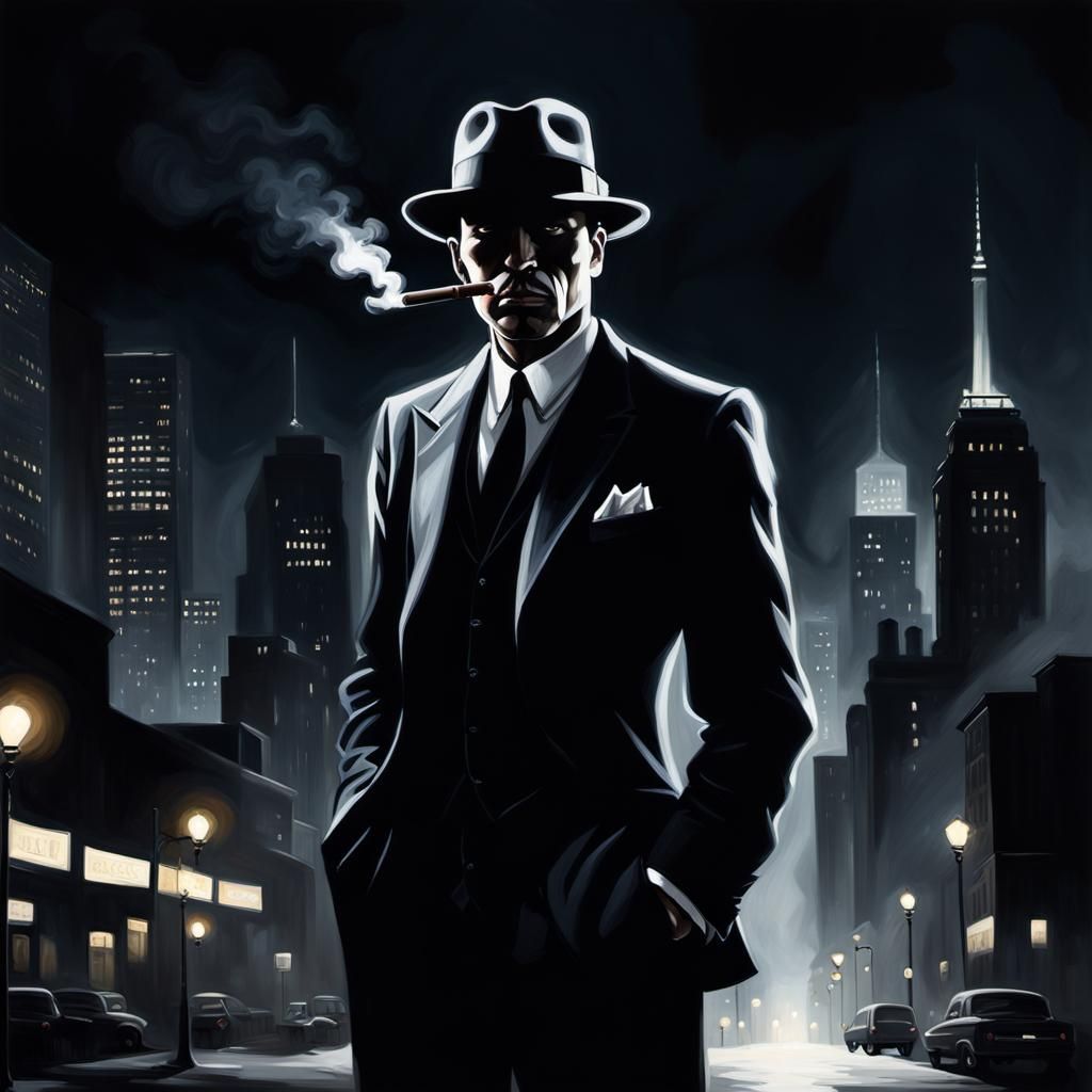 Dramatic Silhouette Painting of a Classic Gangster