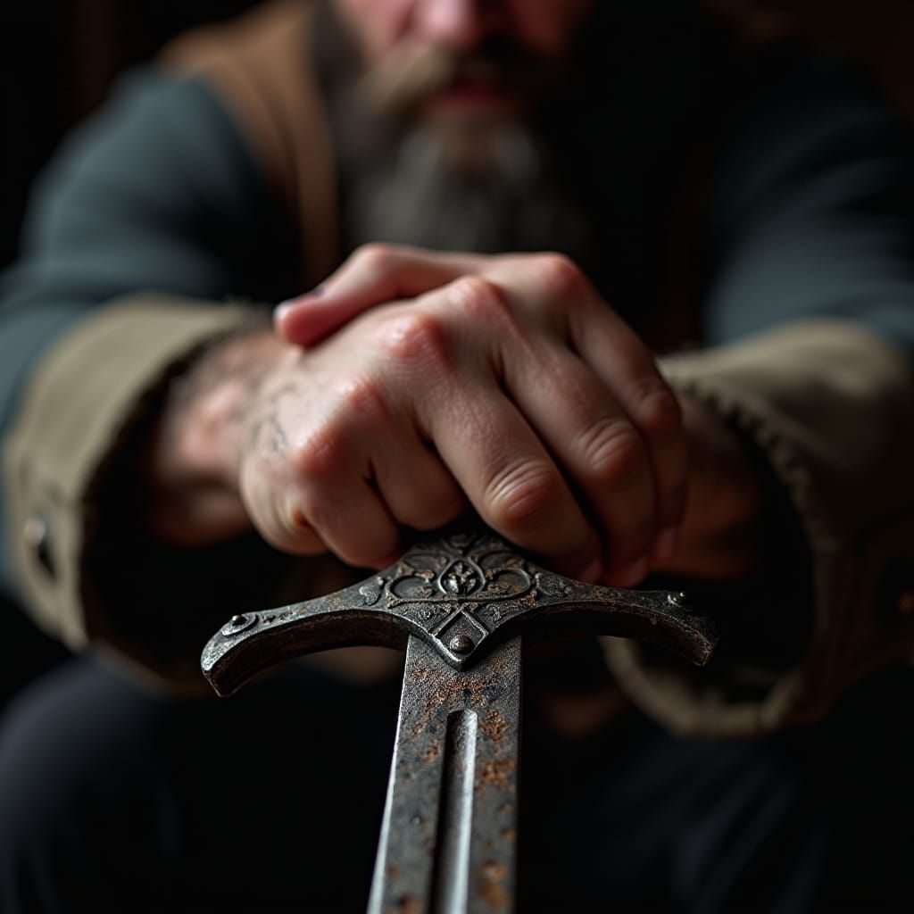 Man Gripping Sword in the Style of Dutch Masters