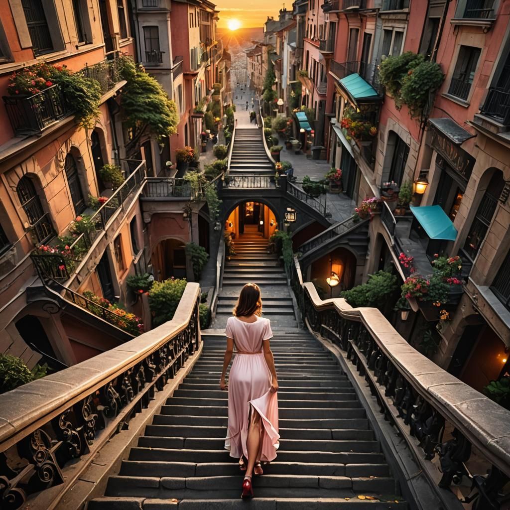 Stairs to a Woman's Heart: Hyperrealistic Digital Art