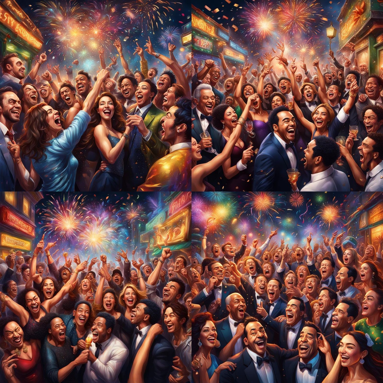 New Year's Eve Midnight Party in Hyperrealistic Detail