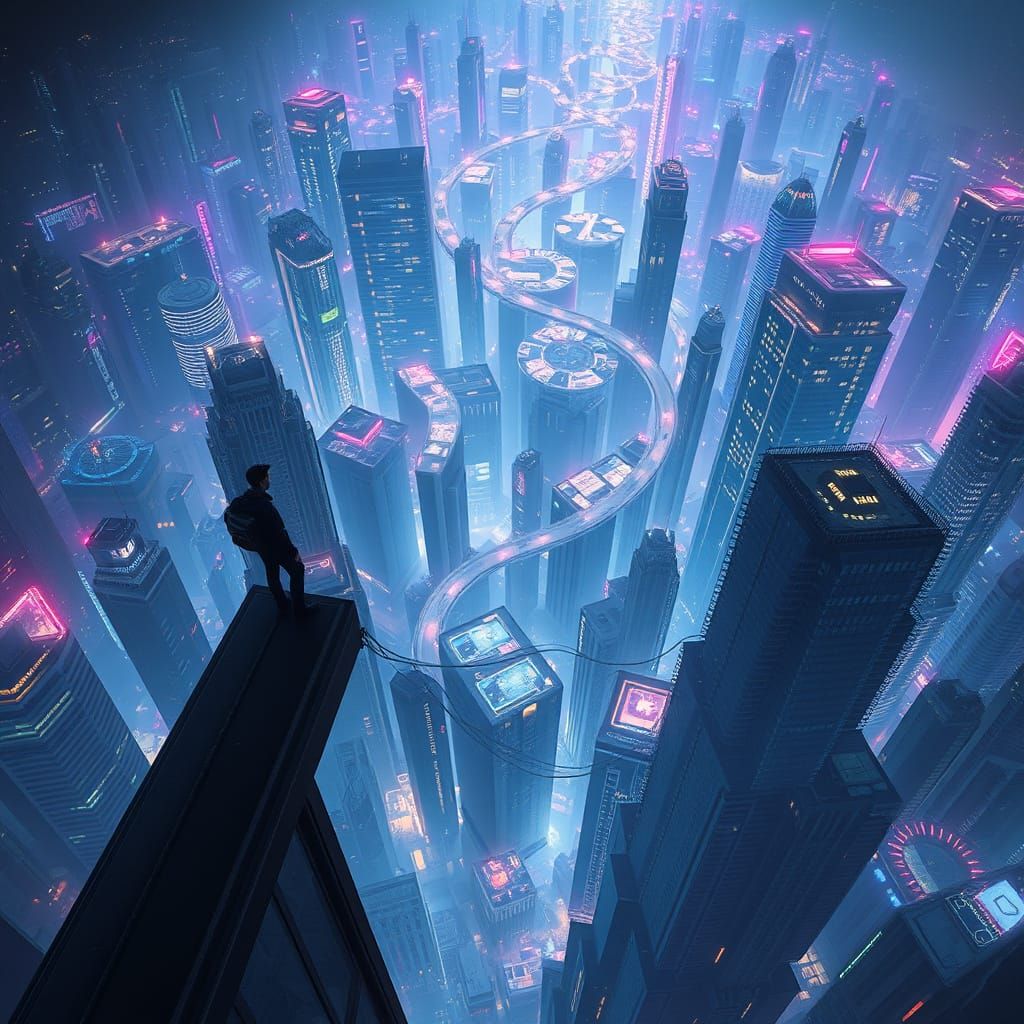 Cyberpunk Cityscape From Skyscraper Edge