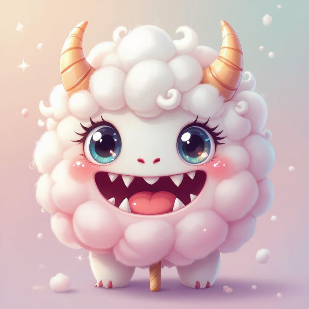 Adorable Cotton Candy Monster with Sparkling Eyes