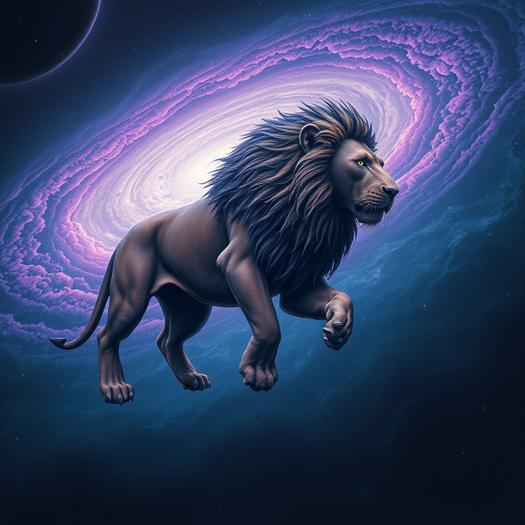 Lion in Space: A Surreal Digital Galaxy