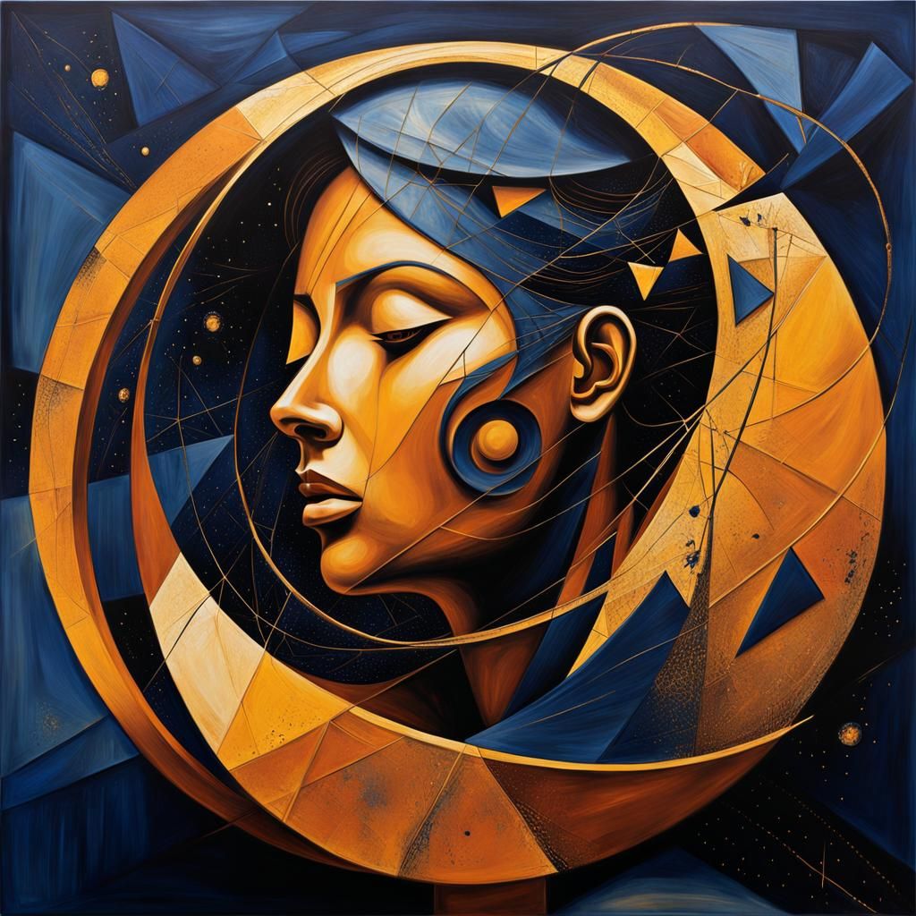 Surrealist Figure Trapped in Mathematical Abyss