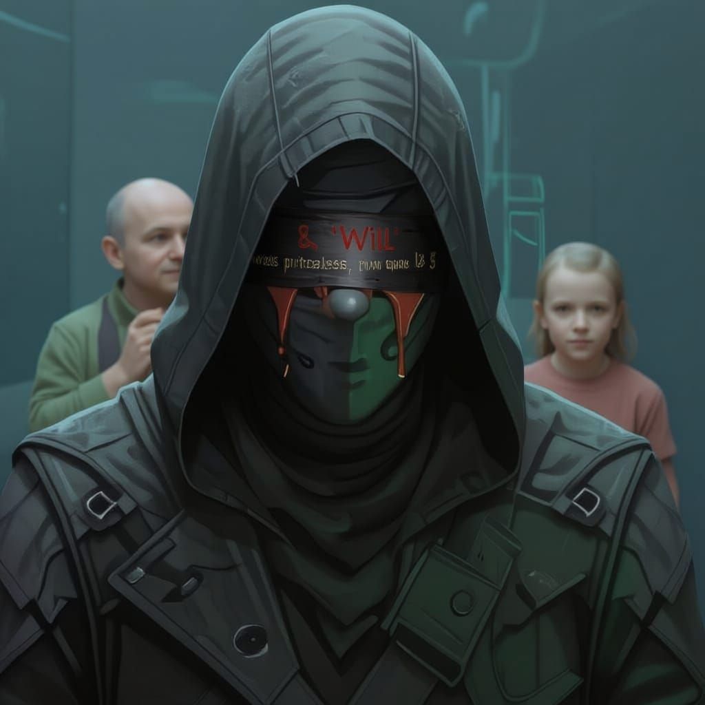 Cyber-Occult Horror: Hooded Figure Holds Corrupted Potion