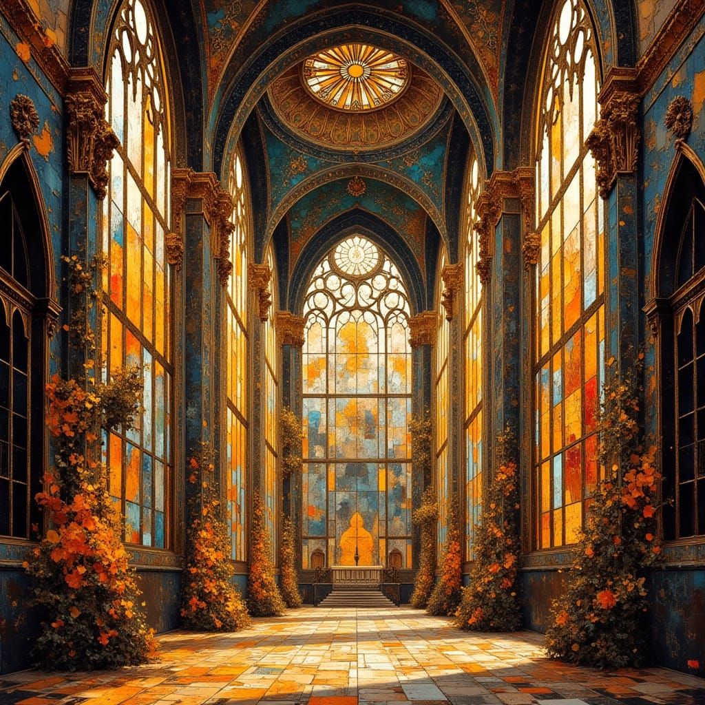 Stained Glass Cathedral in Rococo Art Nouveau Style