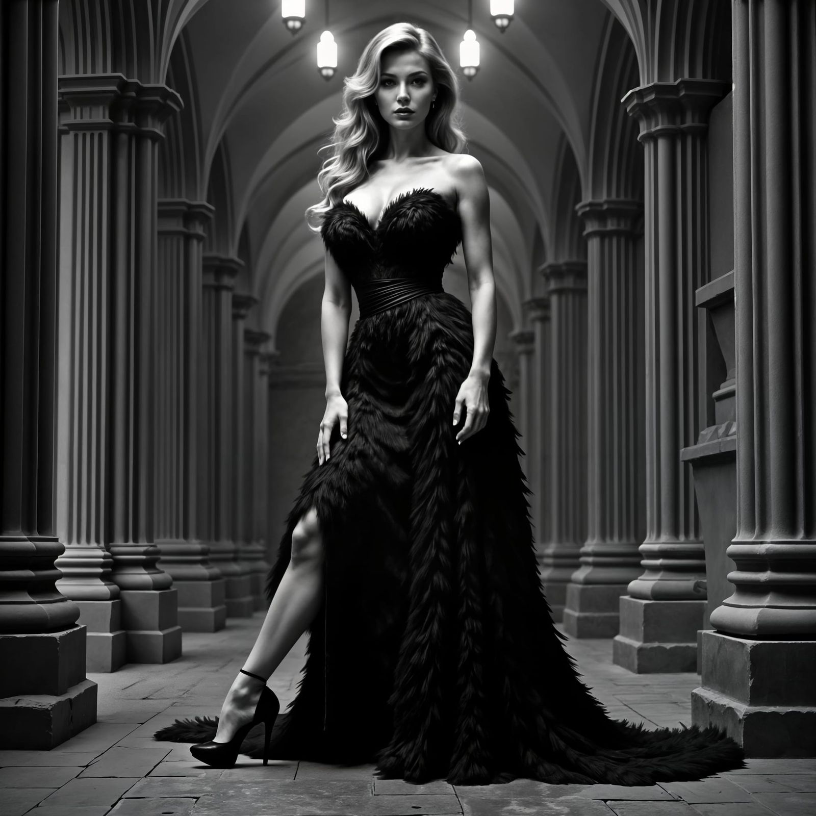 Gothic Cathedral Fashion Portrait in Black and White