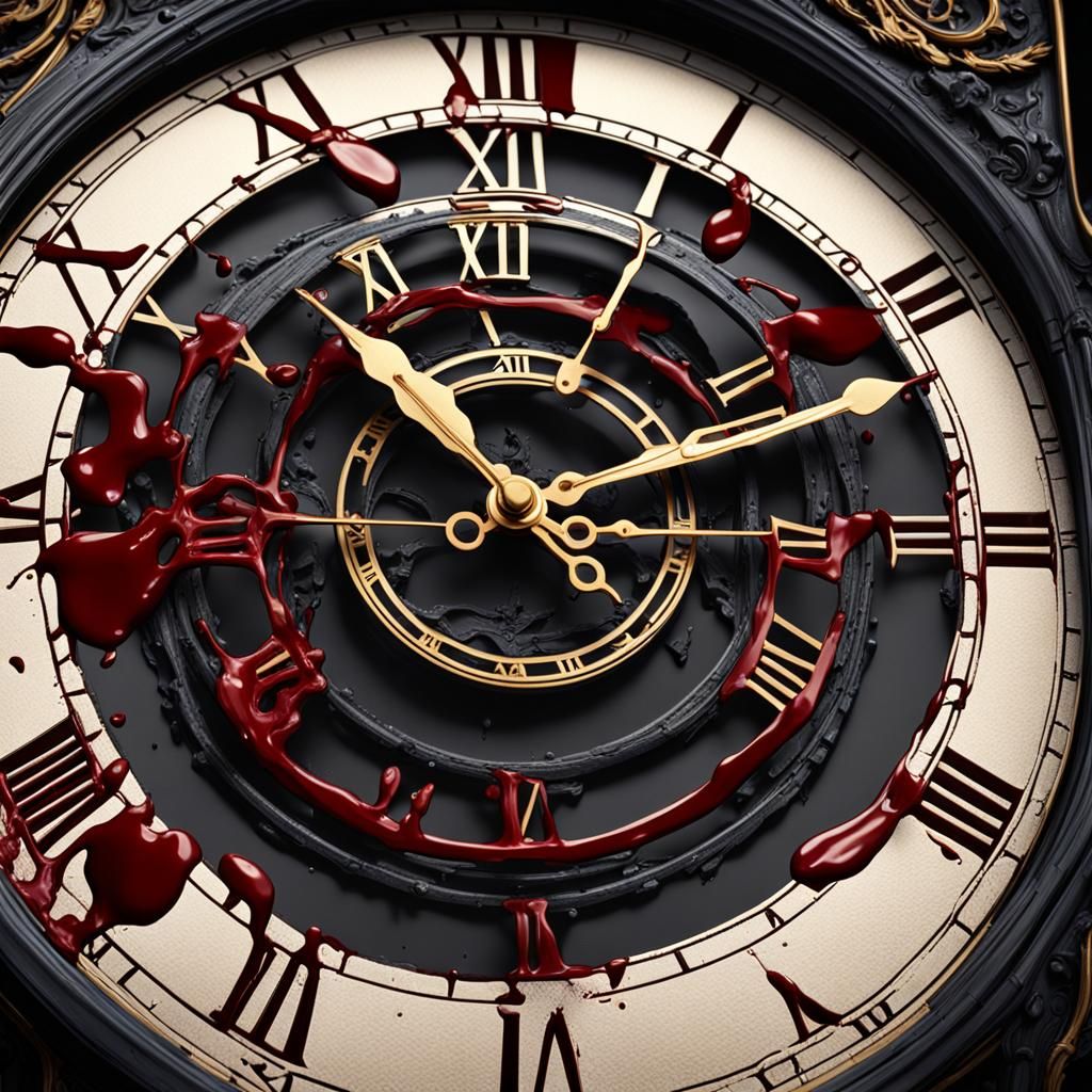 Detailed Clock Face with Dripping Blood in 4K