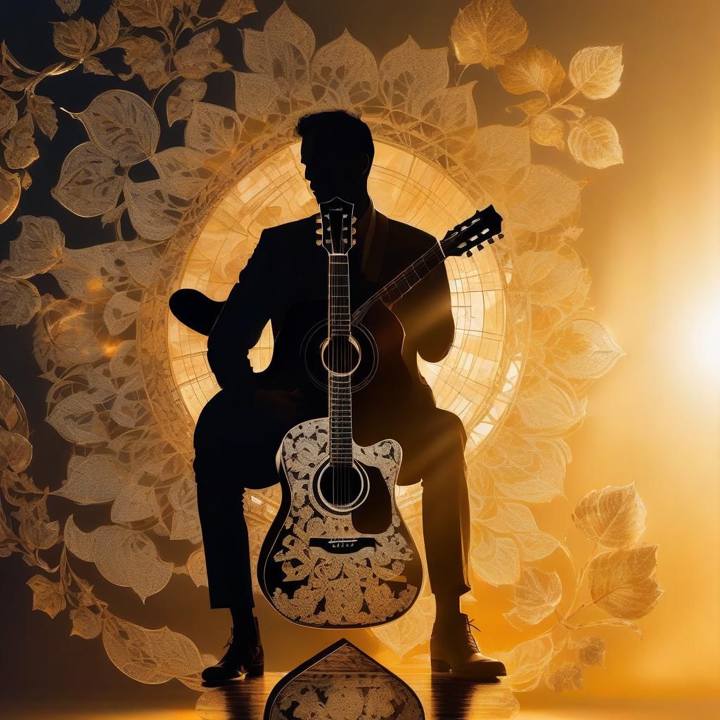 Four Seasons Guitarist in Golden Hour: Double Exposure Art