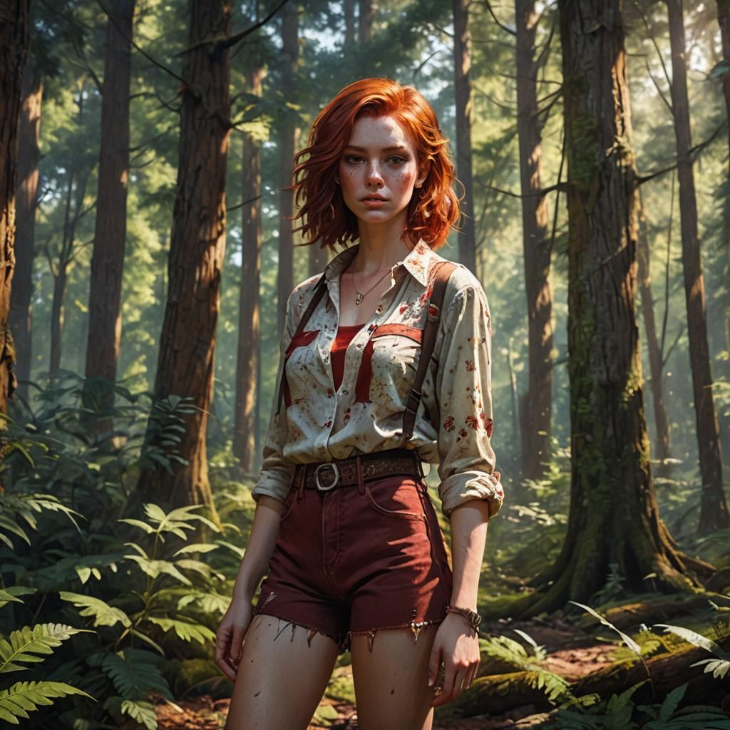 Red-Haired Girl in Forest: Fantasy Concept Art