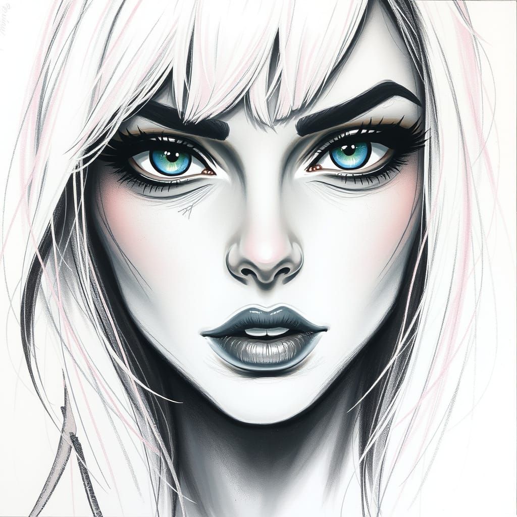 Expressionist Charcoal Sketch of a Striking Woman