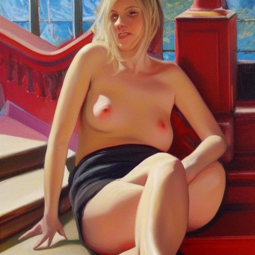 Girl on Stairs in the Style of Oil Painting