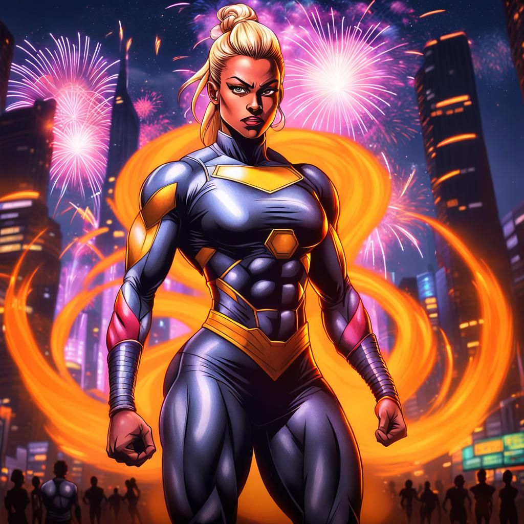 80s Anime Super Woman in Retro Metropolis