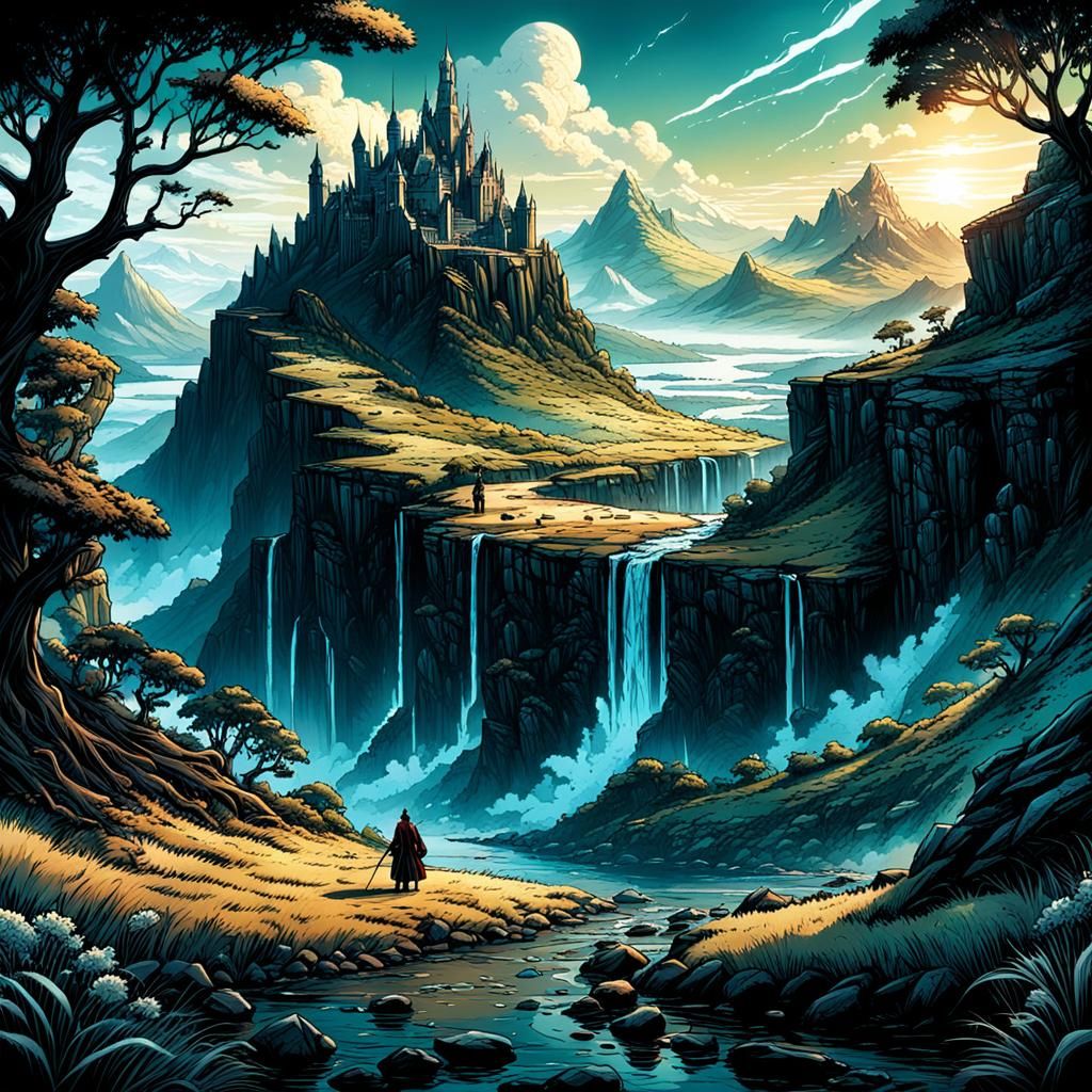 Cinematic Fantasy Landscape in Comic Book Style