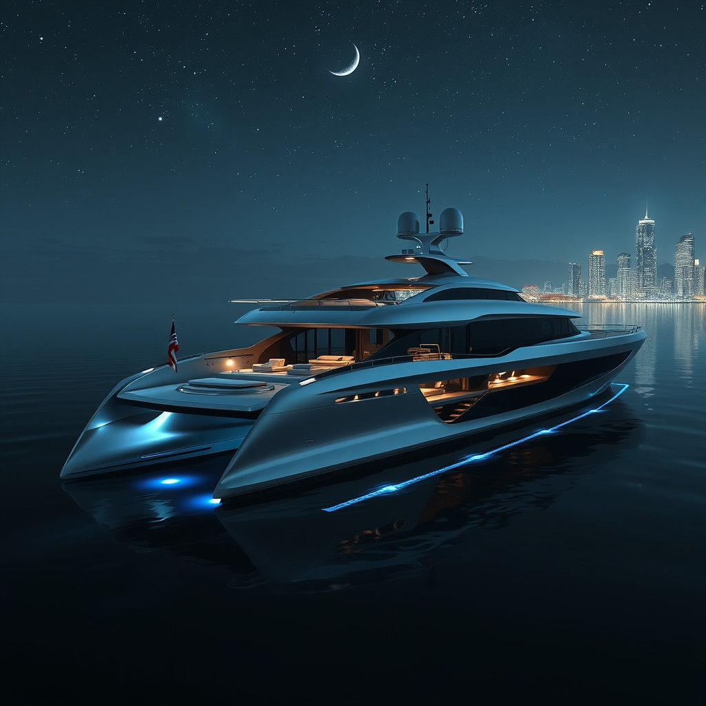 Luxury Yacht at Night: Hyperrealistic Concept Art