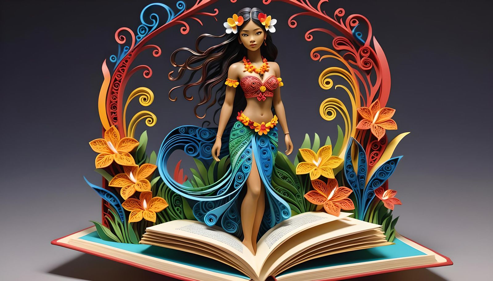 Stunning Hawaiian Woman in Intricate Paper Art