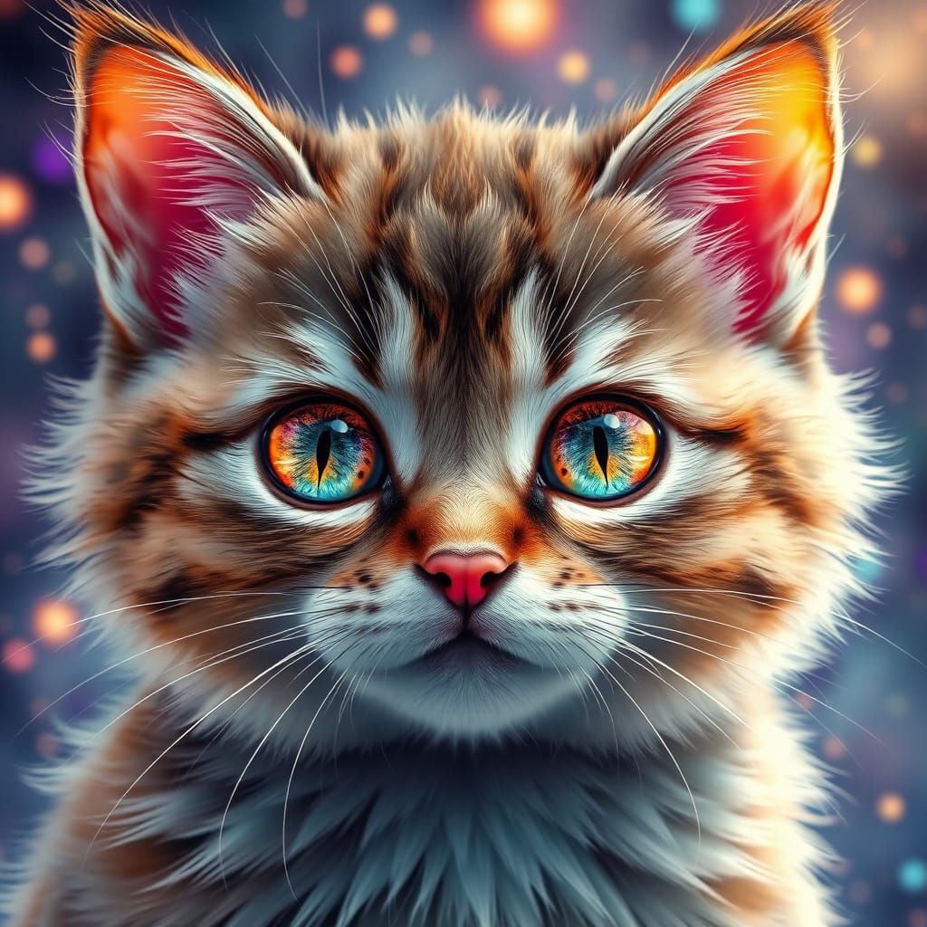 Cute Kitty with Nebula Eyes in Kaleidoscope Style