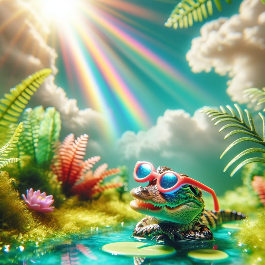 Alligator in Sunglasses Basking in the Sun