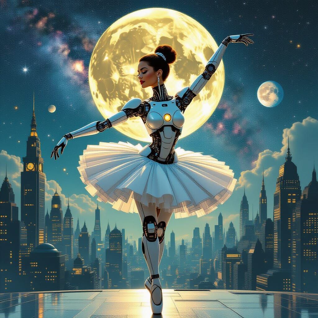 Robot Ballerina in Gritty Sci-Fi Metropolis
