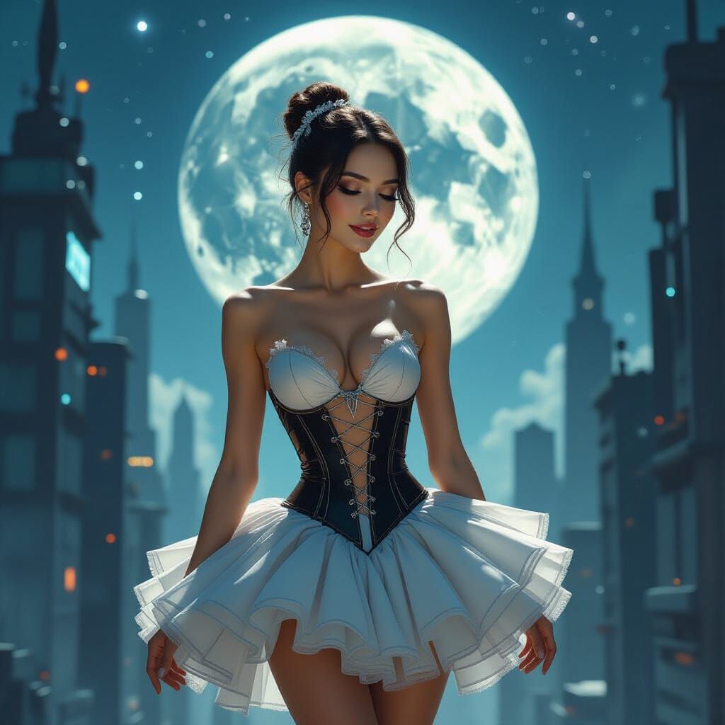 Cyberpunk Ballerina in Cosmic Metropolis