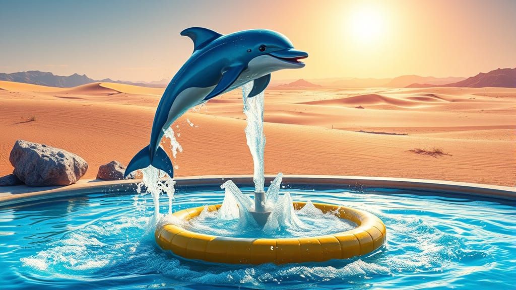 Dolphin Fountain Oasis in Graffiti Art Style