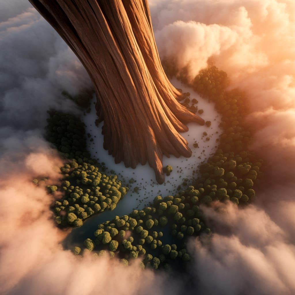 Colossal Tree Above Clouds Illuminates Miniature World