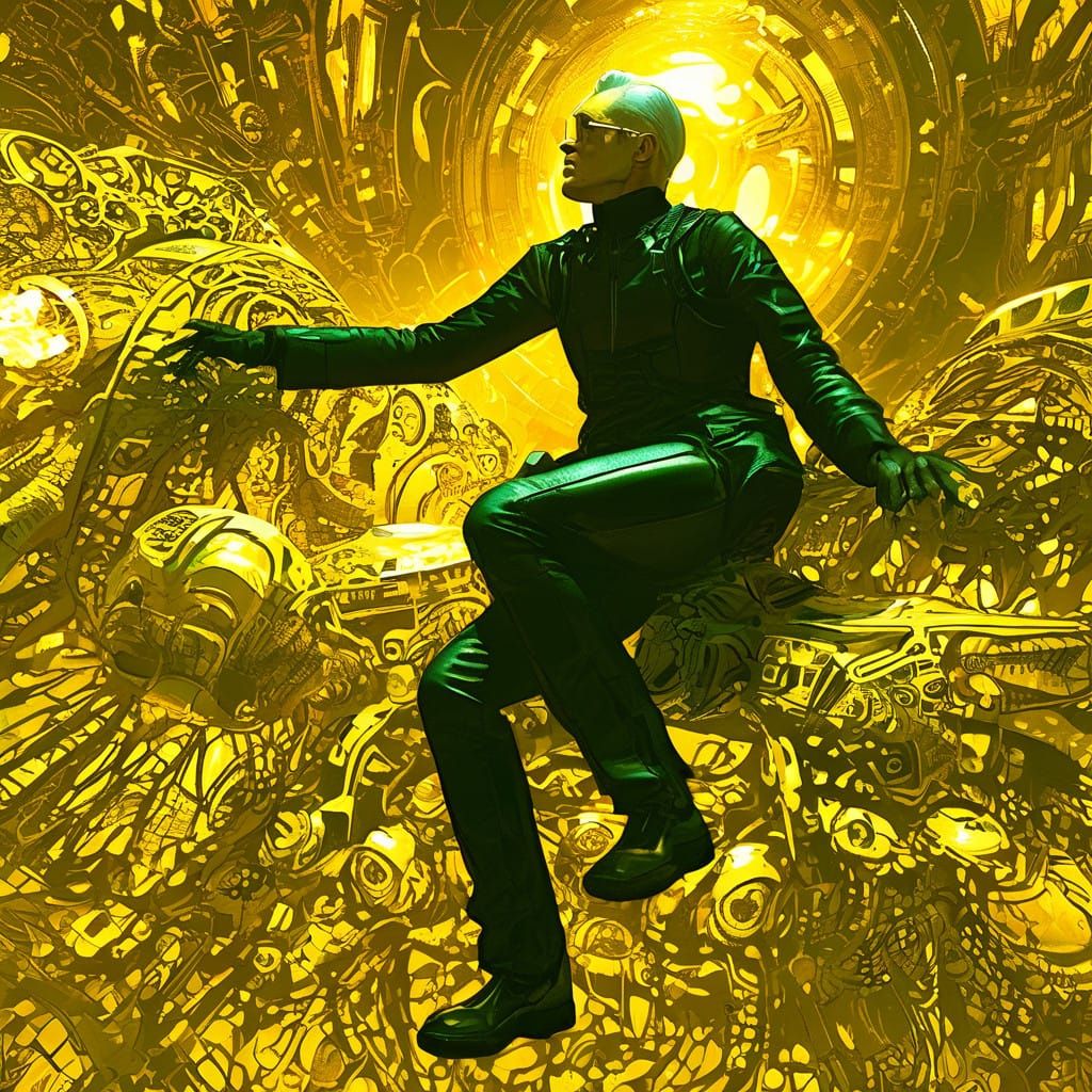 Ethereal Woman Soars Through Futuristic Cloudscape