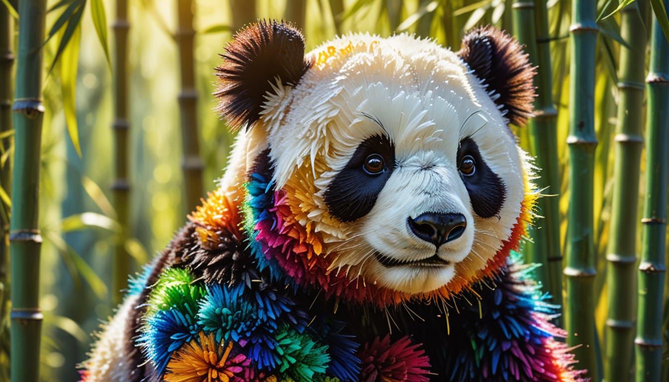 Pompom Panda in Bamboo Grove, Alcohol Ink Style