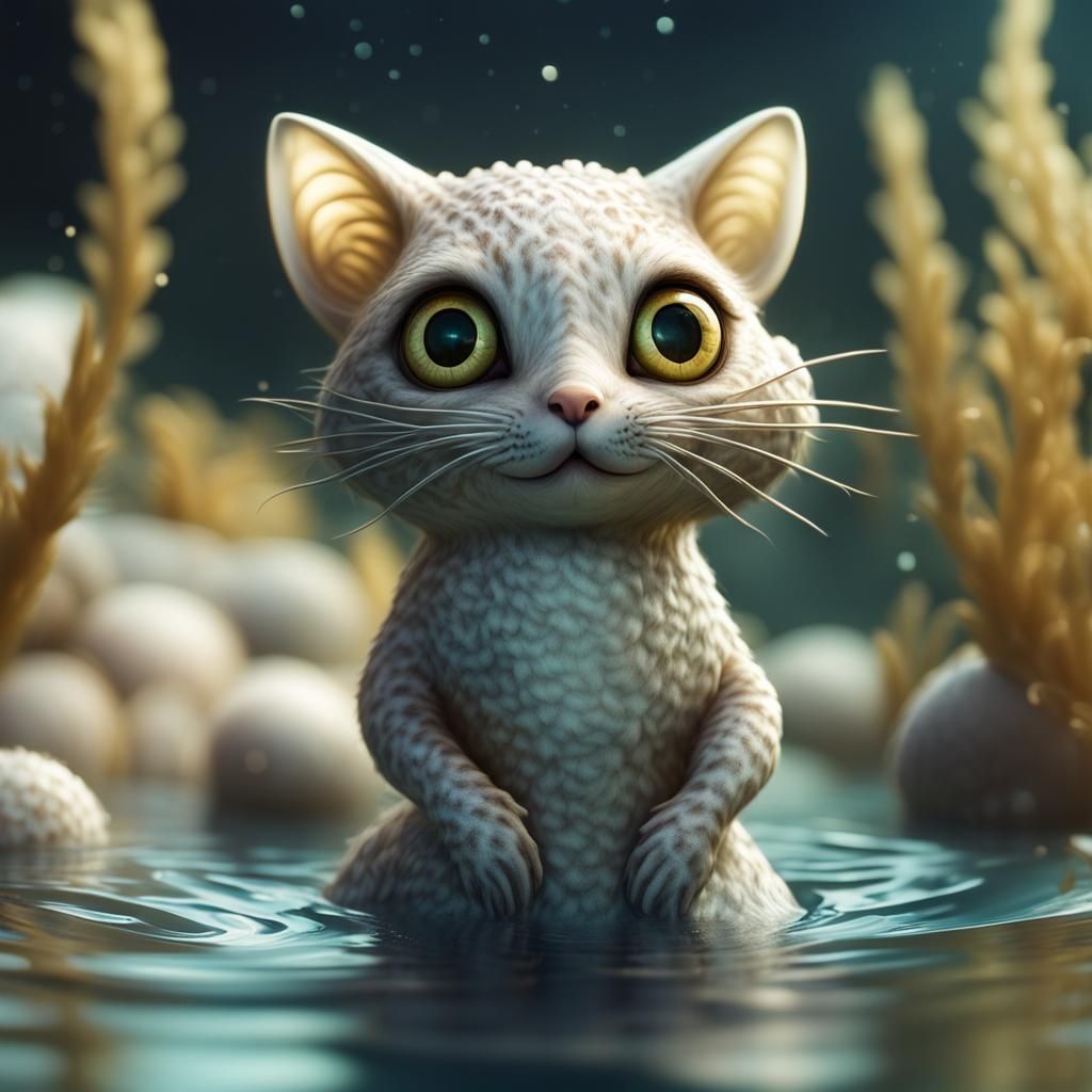 Cute Mercat Swimming: Soft Lighting, Detailed Studio Photo