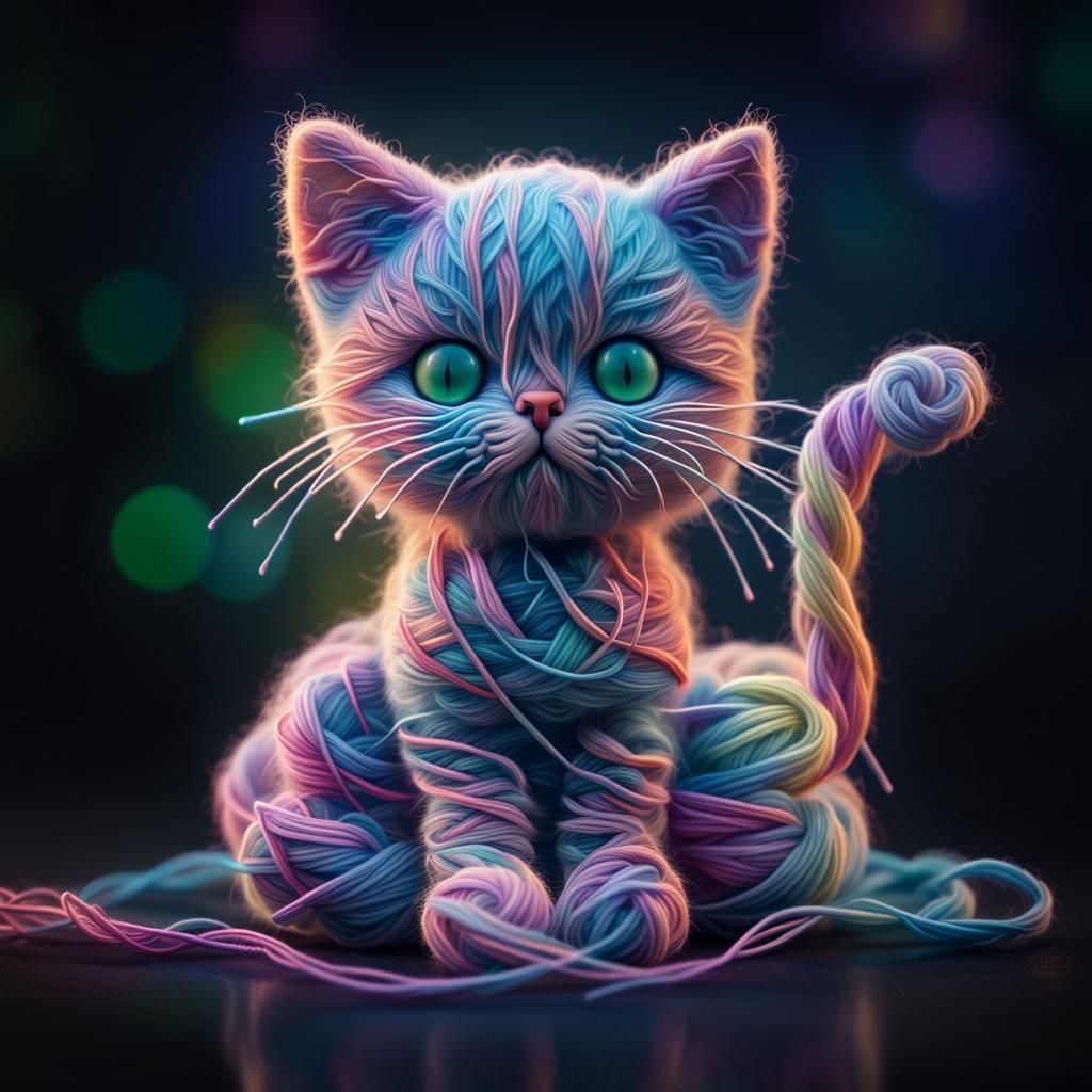 Yarn Kitten: 3D Digital Art in Vibrant Colors