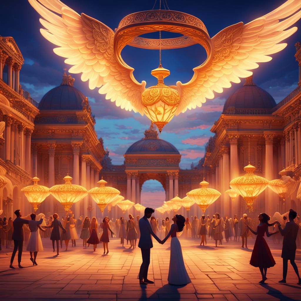 Angelic Lamps Illuminate Fantasy Public Square