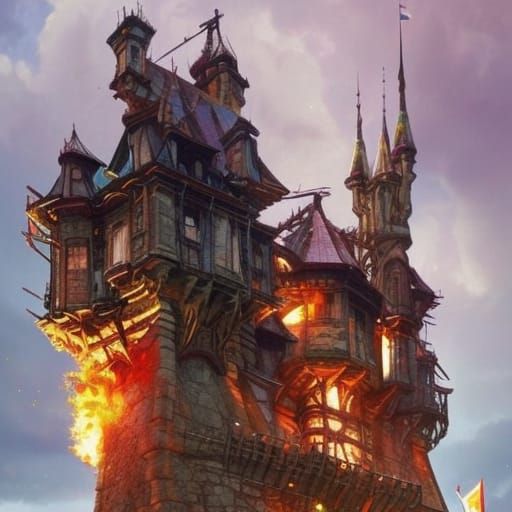 Medieval Castle Sketch in Forest, Detailed Illustration