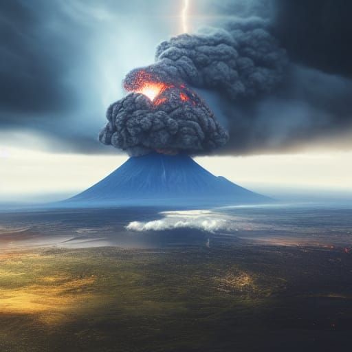 Volcanic Eruption with Lightning, Digital Matte Painting