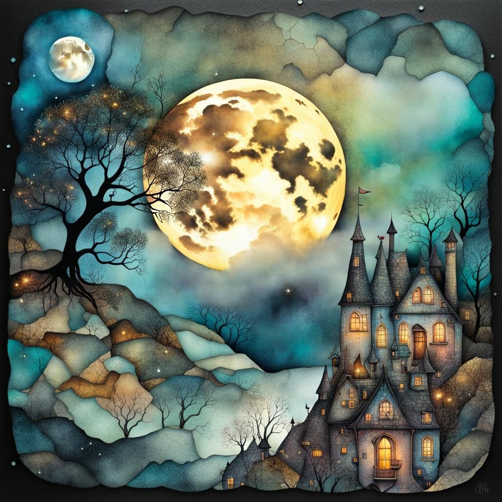 Mythological Moon in Double Exposure Illustration