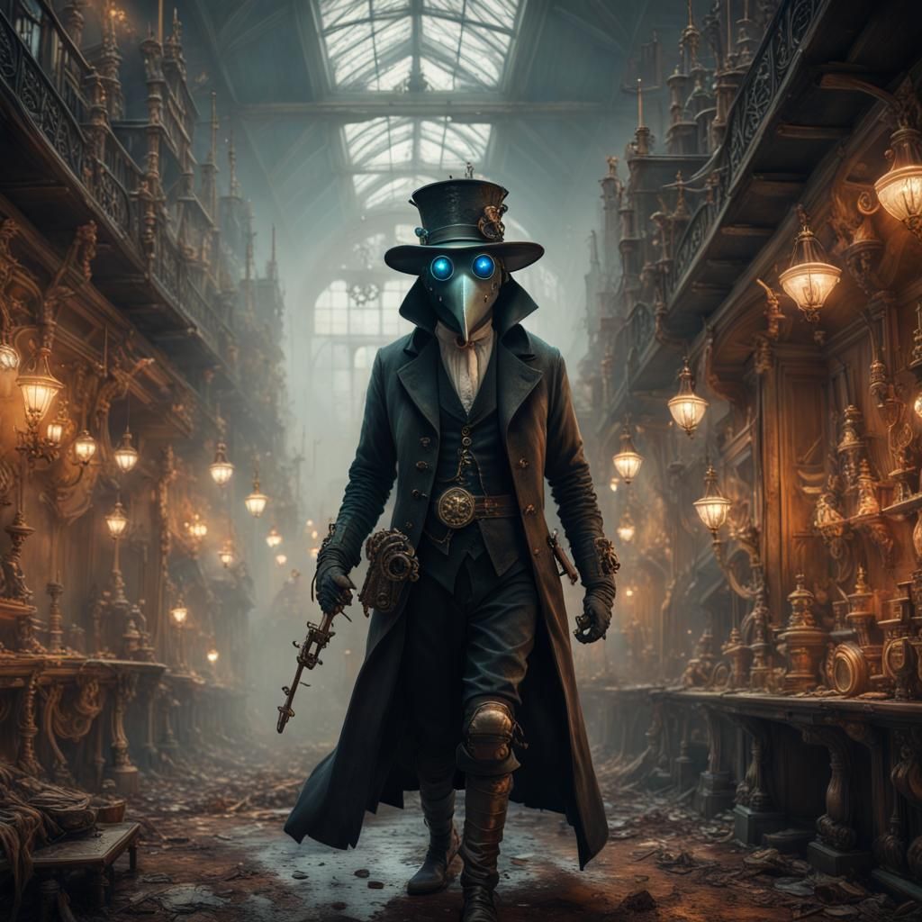Steampunk Plague Doctor in Hyperrealistic Style