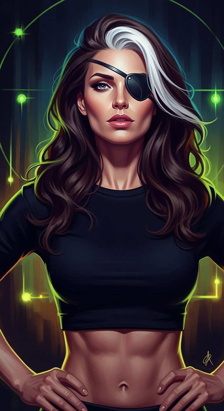 Confident Woman with Eyepatch in Frank Frazetta Style