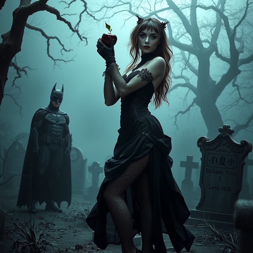 Gothic Femme Fatale Confronts Dark Knight in Haunting Cemete...