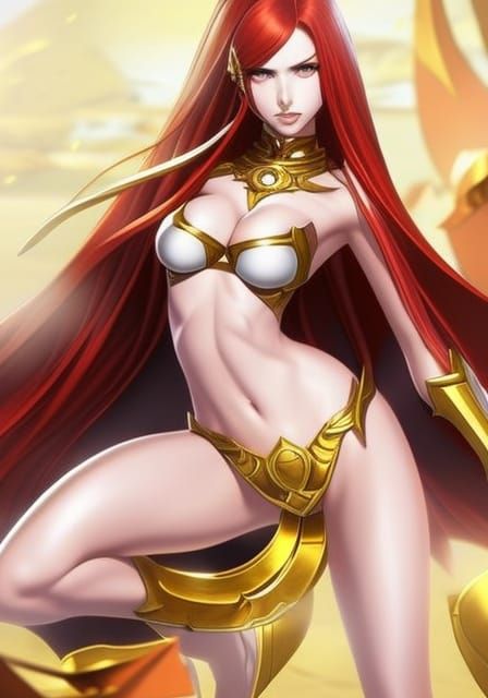 Anime Woman Warrior in Red Bikini Armor
