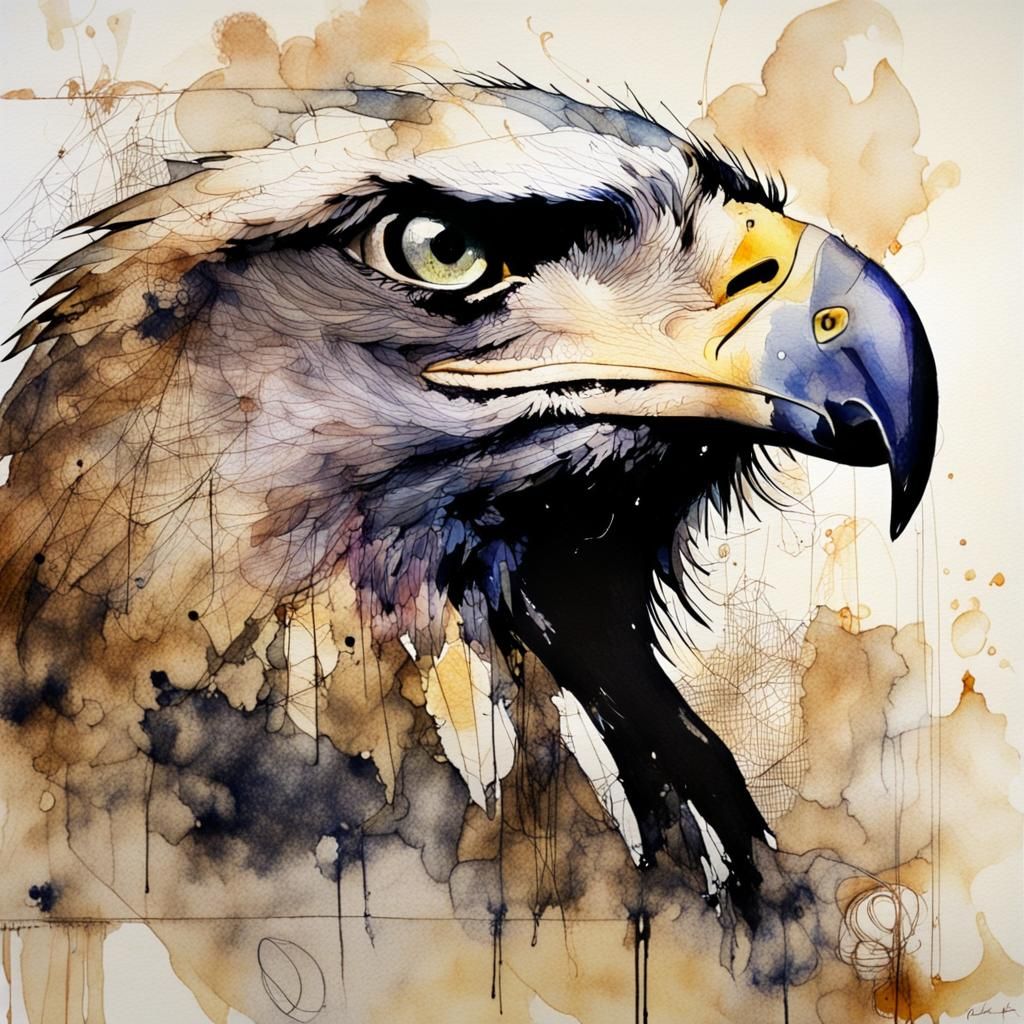 Grunge Ink Portrait of an Eagle