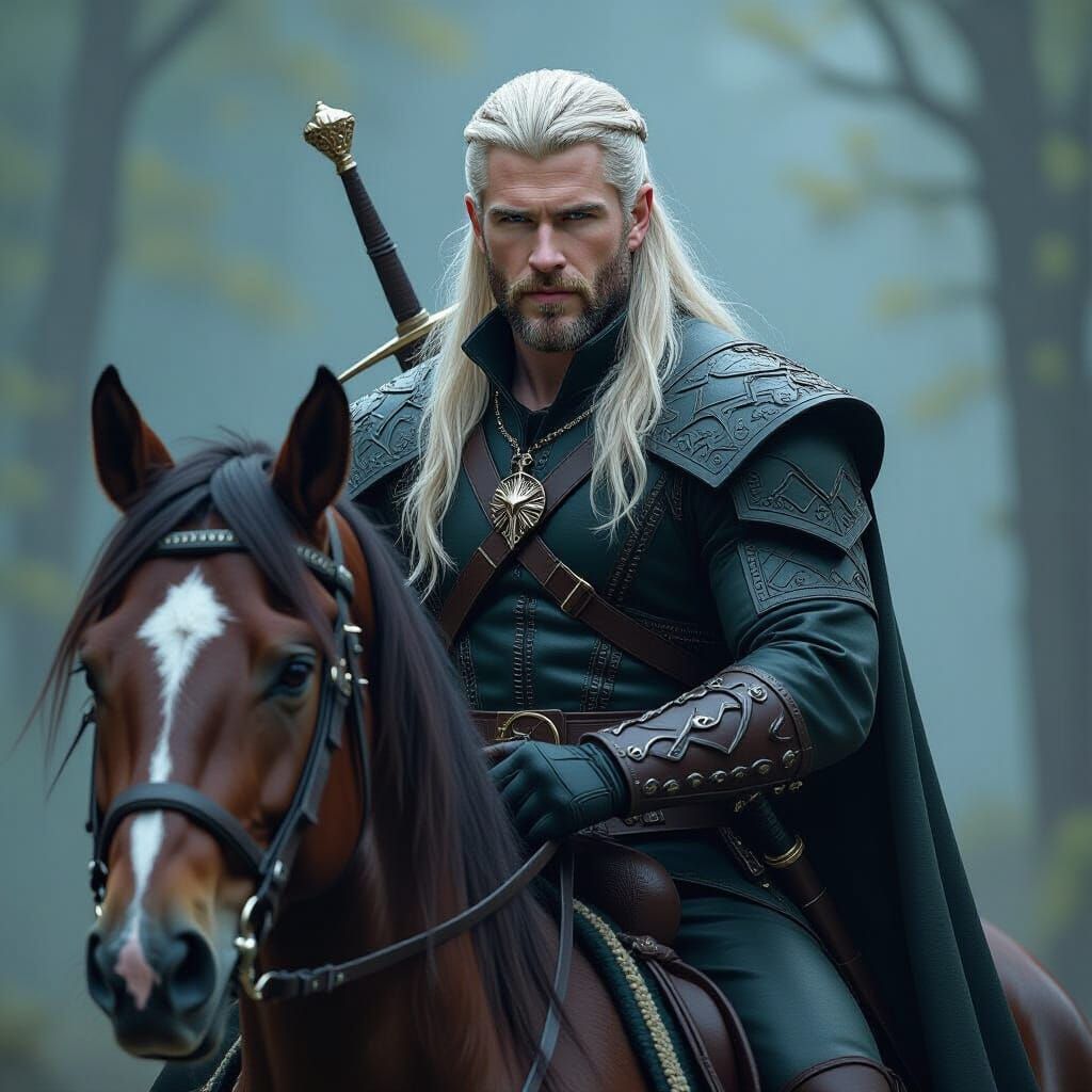 Geralt of Rivia on Roach: Dark Fantasy Art