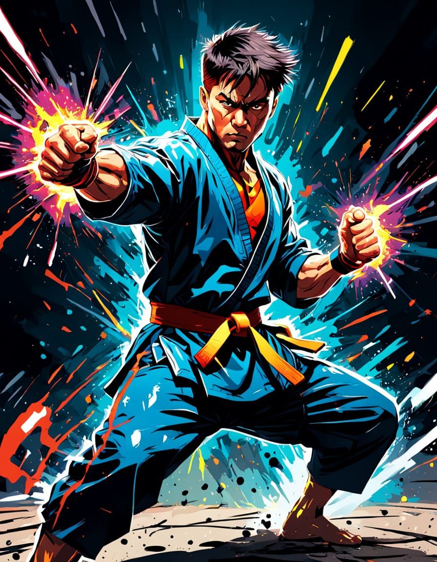 Dynamic Martial Artist in Comic Book Style