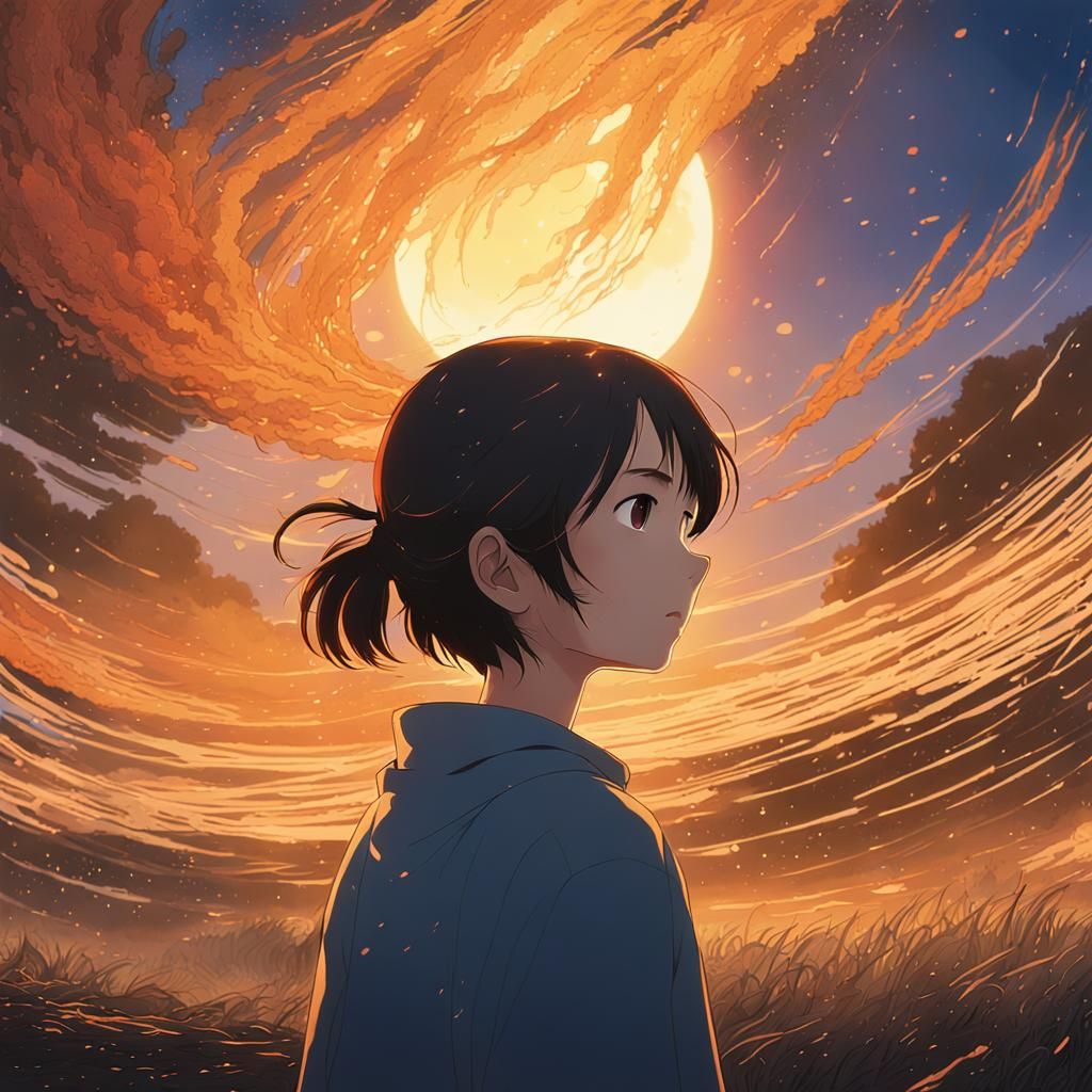 Anime Woman in Ashes, Sunset Key Visual