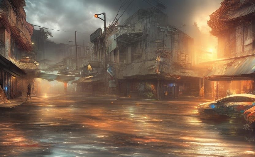 Hyperrealistic Abandoned Gas Station at Night