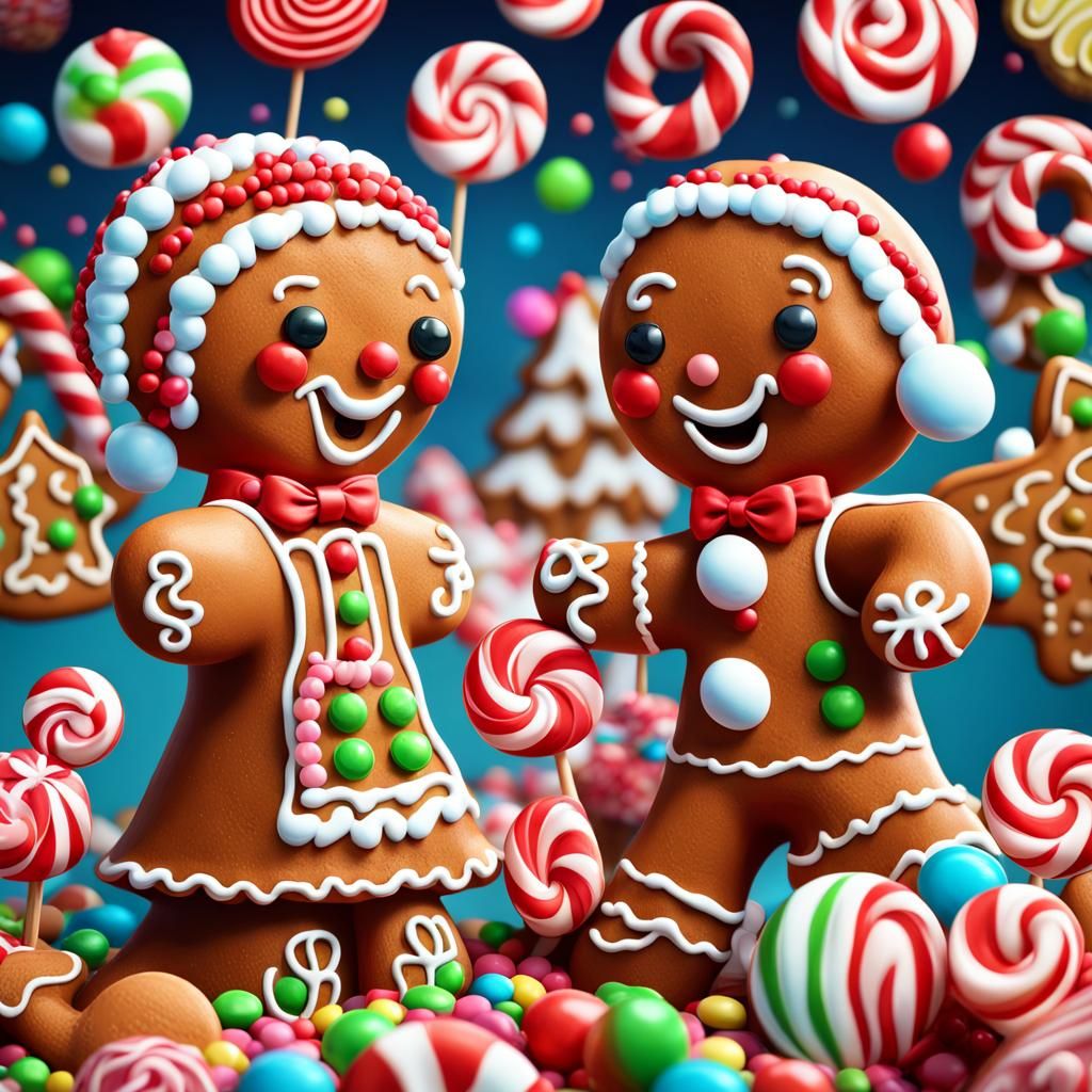 Whimsical Gingerbread Children Playing in Candyland